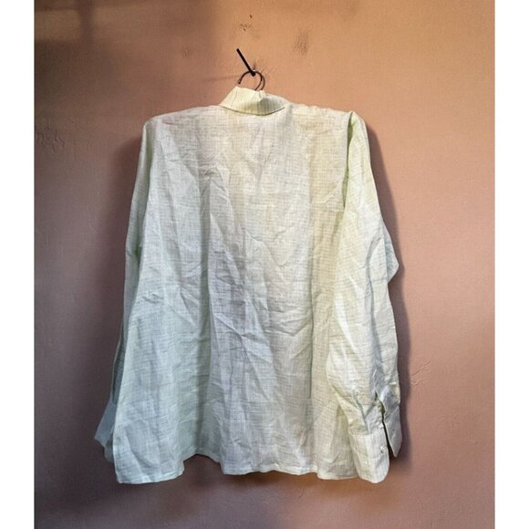 Craig Taylor Men's Button Down Long Sleeve Top Lightweight Linen Stripe Green - Picture 2 of 8